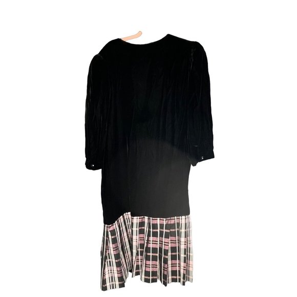 Act Two Women's Size 24 Vintage Black, Pink & Gold Plaid Velvet Dress - Picture 2 of 4